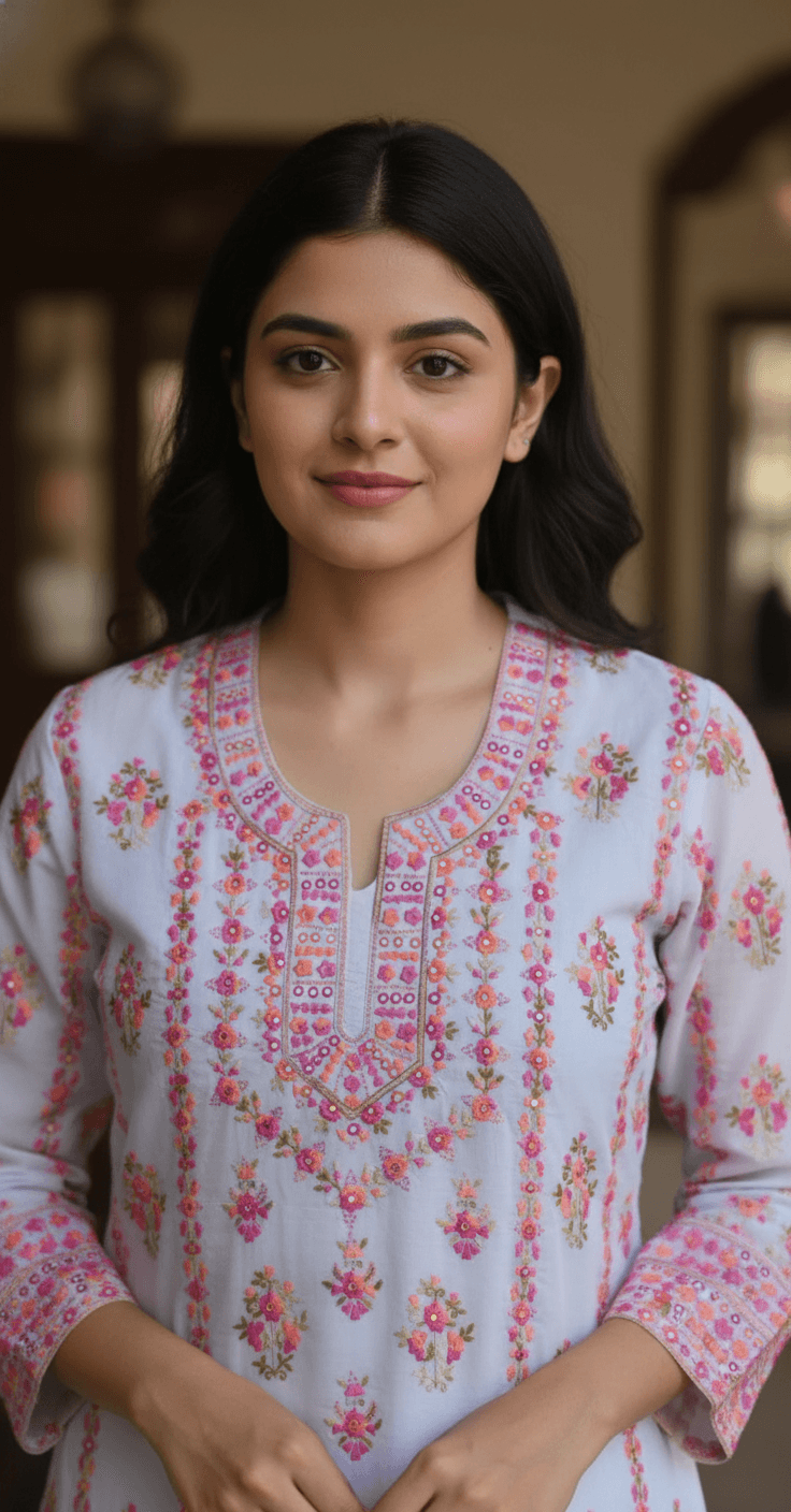 Off-White Peach Floral Embroidered Lawn Shirt – Pastel Glow Edition AR Handwork 4