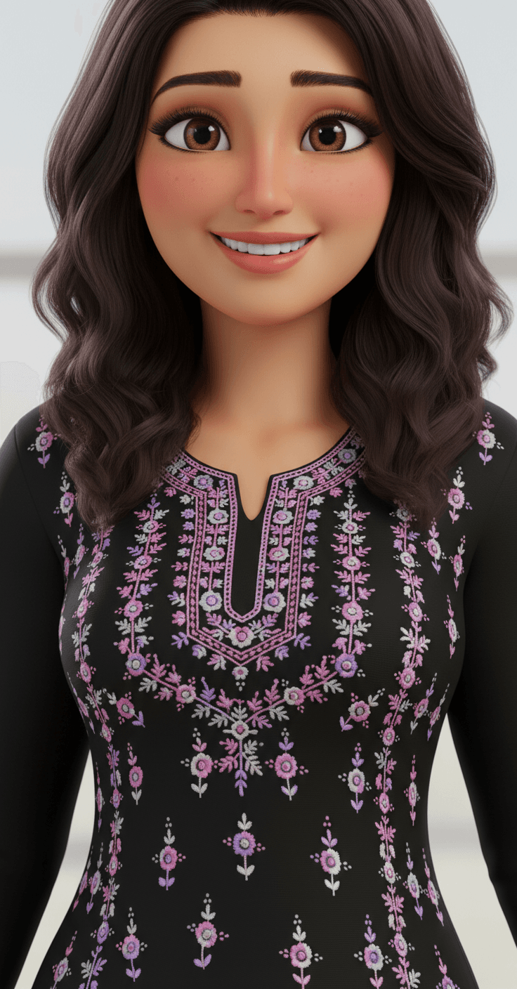 Hand Embroidered Black Floral Unstitched Shirt (1 Piece) 6