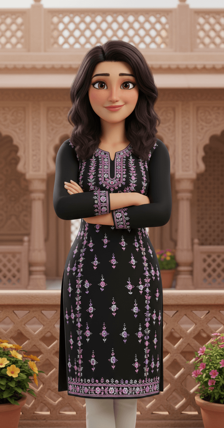 Hand Embroidered Black Floral Unstitched Shirt (1 Piece) 4