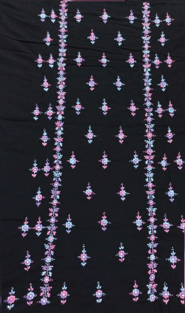 Hand Embroidered Black Floral Unstitched Shirt (1 Piece)
