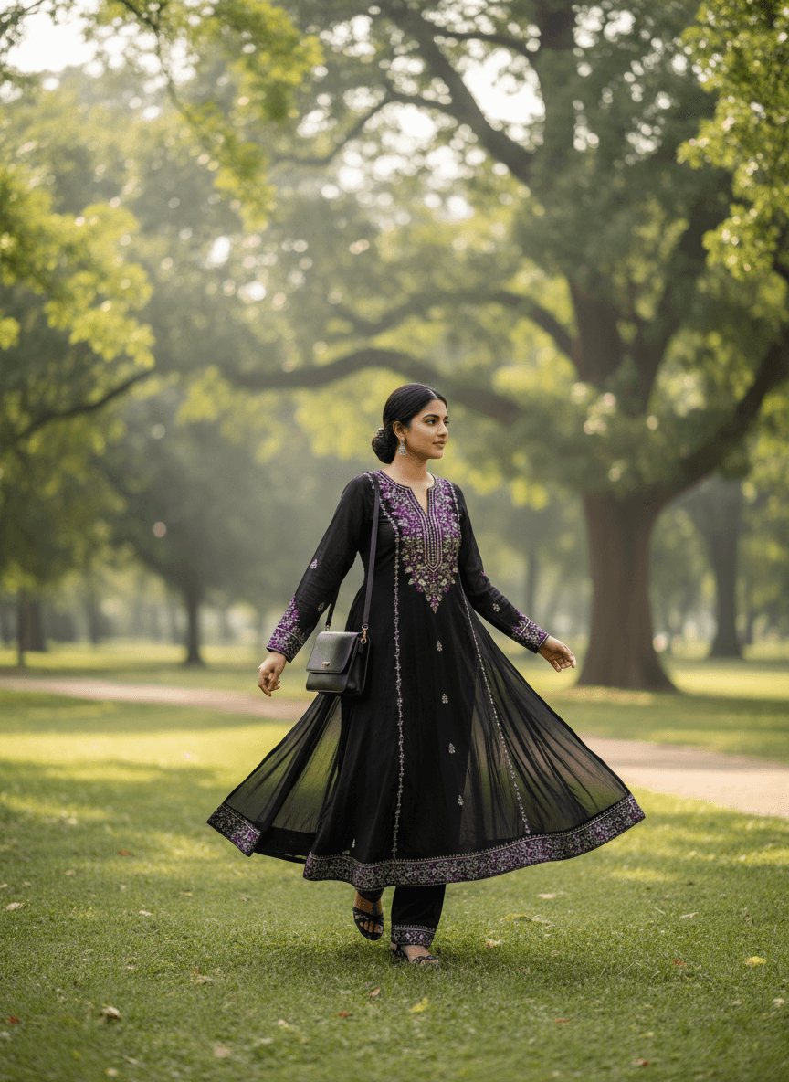 Hand Embroidered Black Mirror Work Shirt (1 Piece) 4