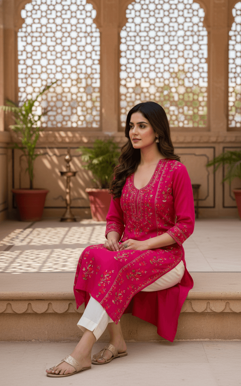 Hot Pink Festive Embroidered Lawn Shirt – Ruby Bloom Edition AR Handwork 6