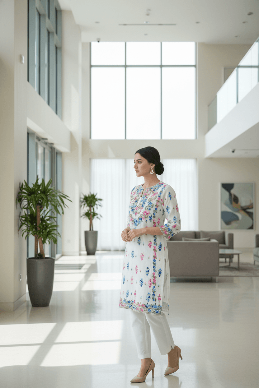 Off-White Hand Embroidered Mirror Work Shirt 5