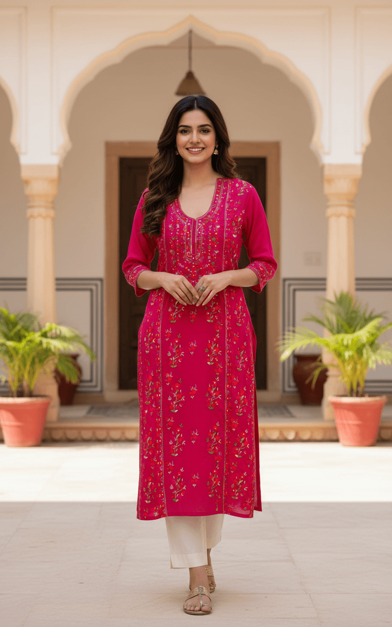 Hot Pink Festive Embroidered Lawn Shirt – Ruby Bloom Edition AR Handwork 7