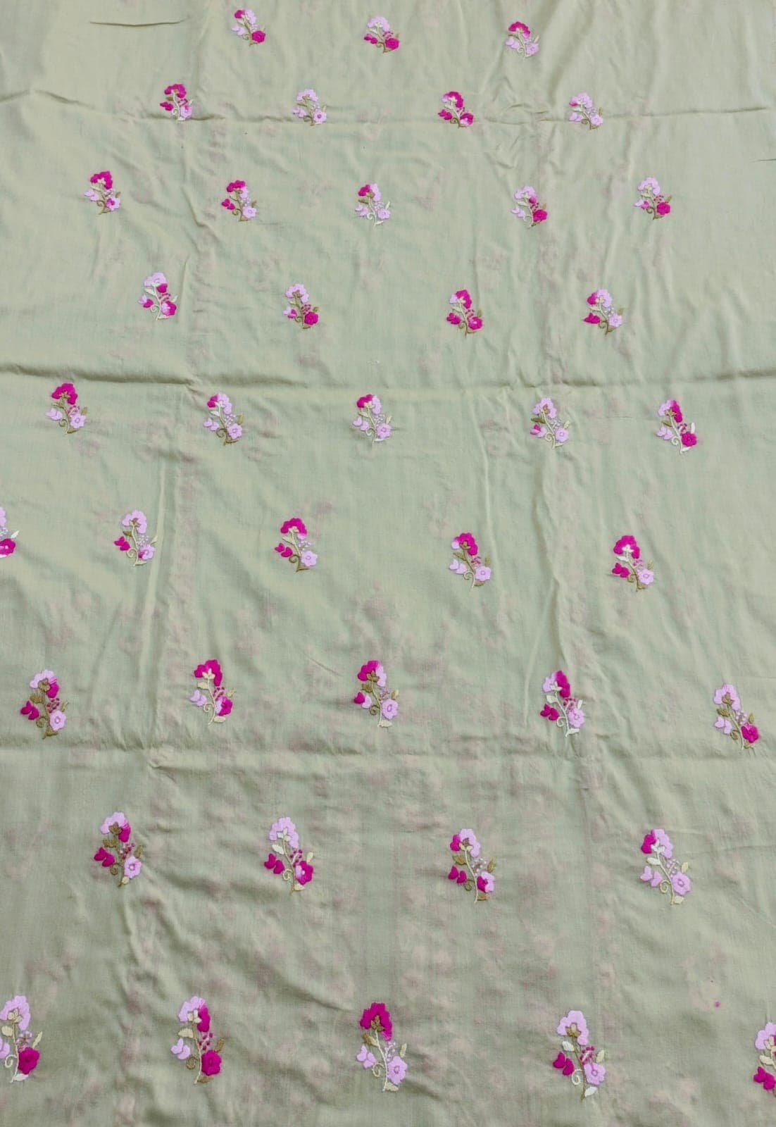 Sage Green Hand-Embroidered Floral Mirror Work Unstitched Shirt 2