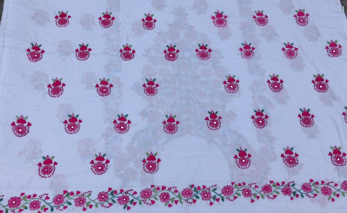 White Deep Pink Floral Embroidered Lawn Shirt – Classic Bloom Edition AR Handwork 2