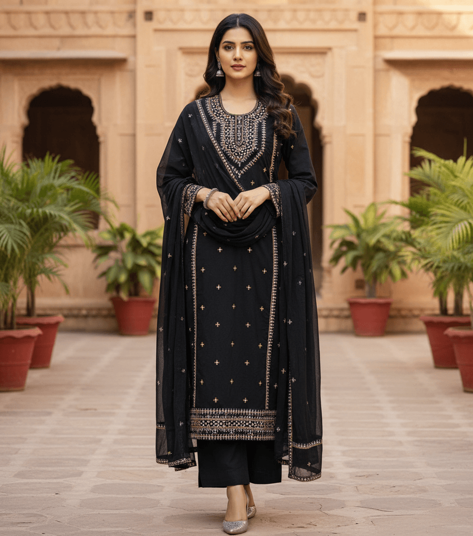 Hand Embroidered Black Mirror Work Shirt (1 Piece) 6