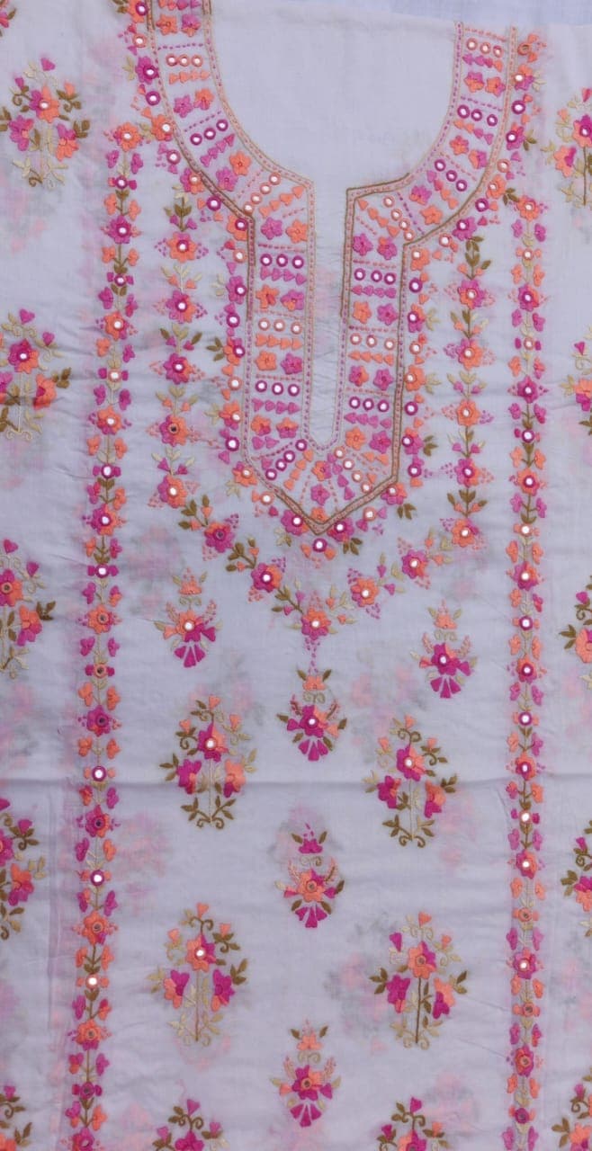 Off-White Peach Floral Embroidered Lawn Shirt – Pastel Glow Edition AR Handwork