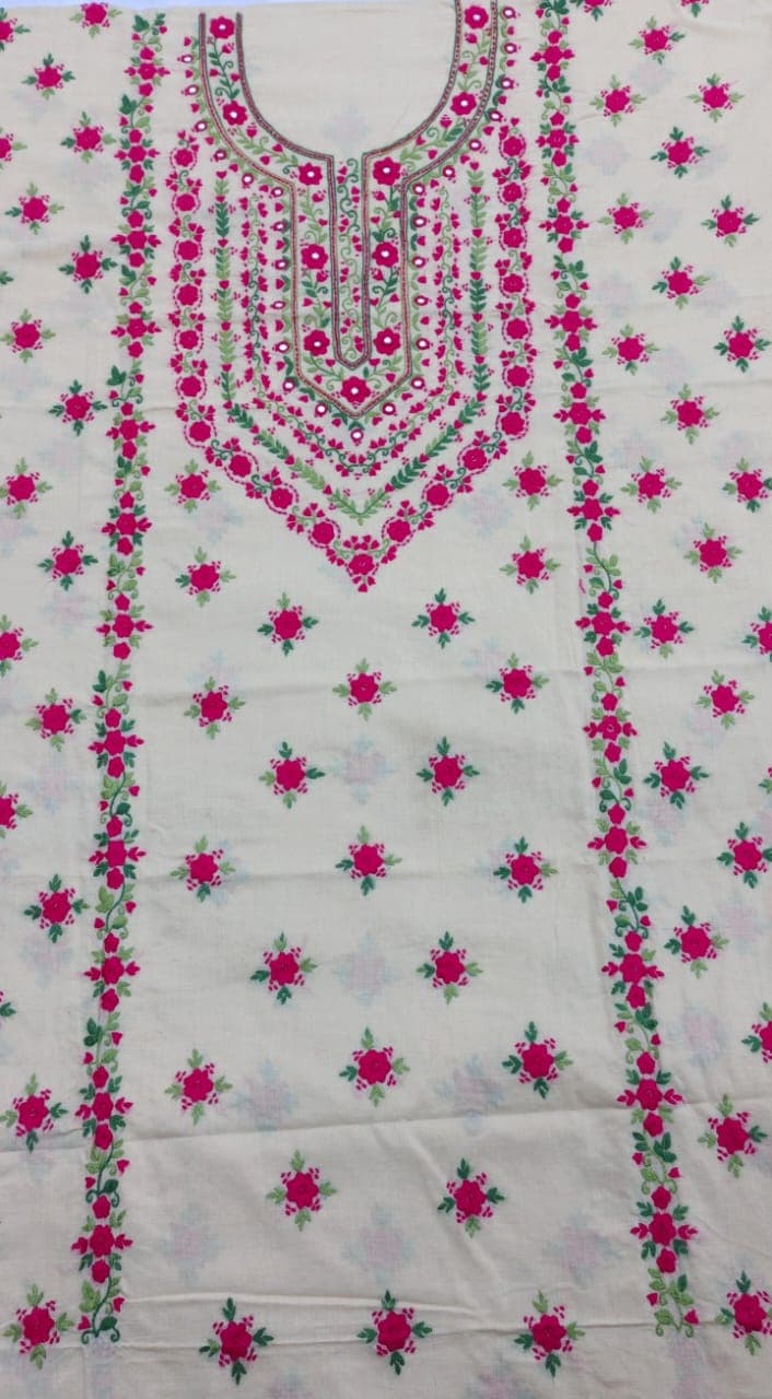 Ivory Bloom Embroidered Unstitched Shirt – AR Handwork 4