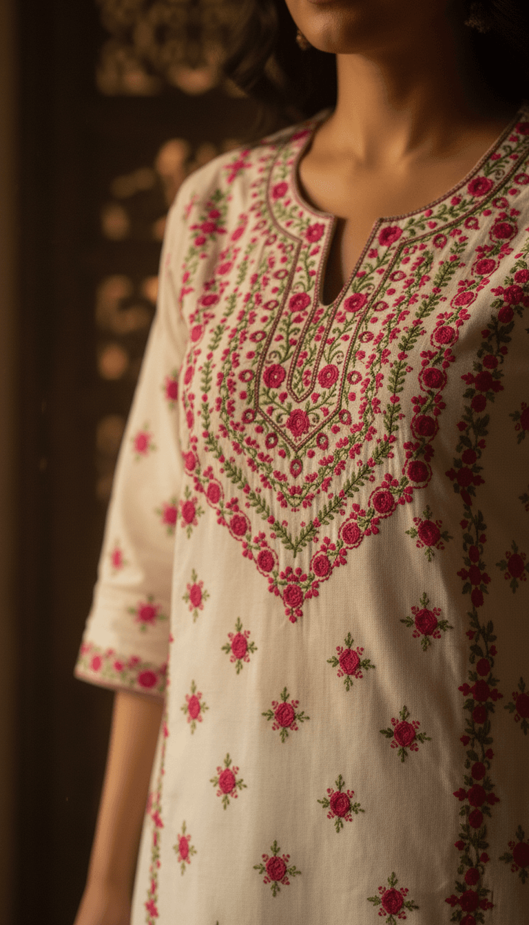 Ivory Bloom Embroidered Unstitched Shirt – AR Handwork 5