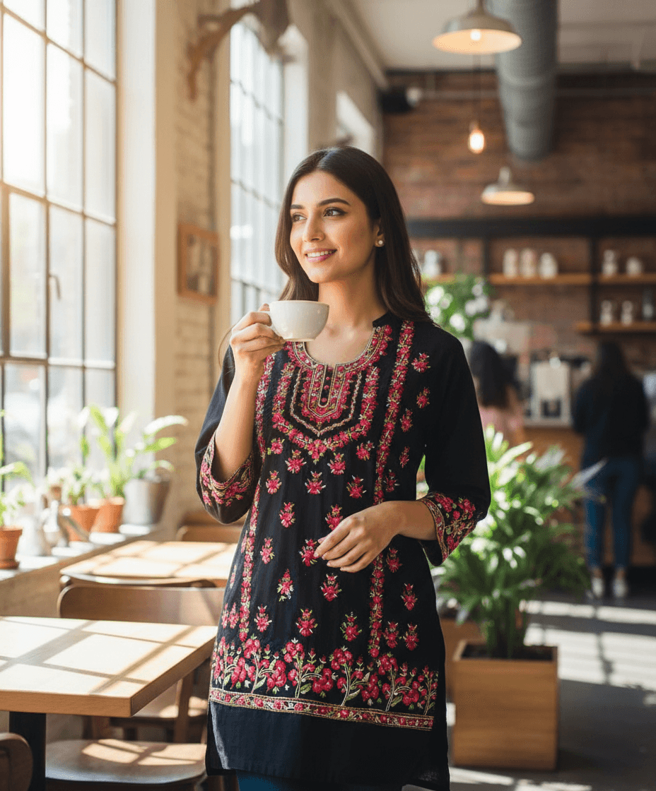 Premium Hand-Embroidered 1pc Unstitched Black Suite 6