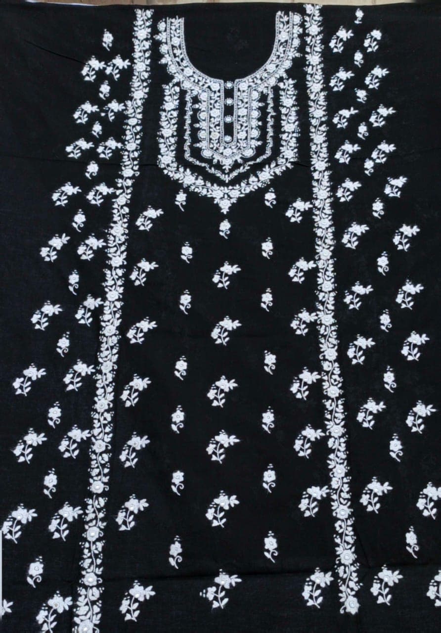 Black flower design Hand Embroidered 1pc Shirts and Duppata with Mirror Work