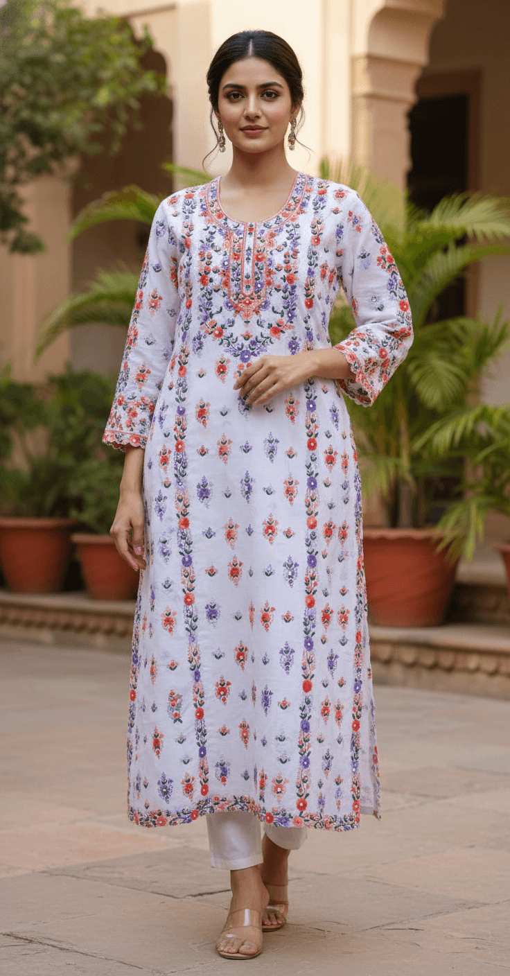 White Multi Floral Embroidered Lawn – 1 Piece Shirt 7