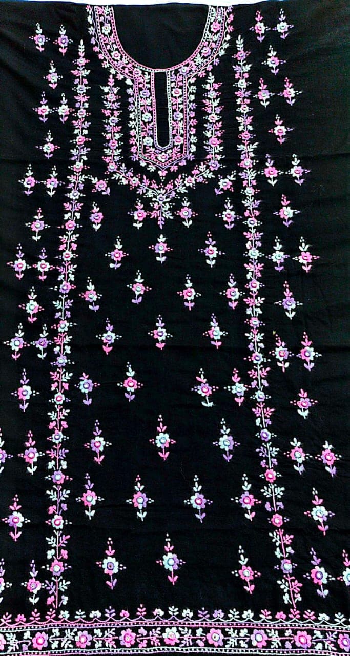 Hand Embroidered Black Floral Unstitched Shirt (1 Piece) 3