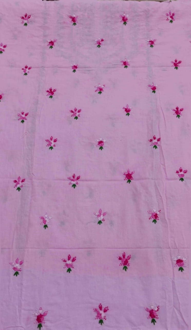 This beautiful 1-piece hand-embroidered suit is crafted on a soft pink base fabric, featuring delicate floral booti embroidery and elegant mirror work, making it a perfect choice for summer wear and festive occasions. 3