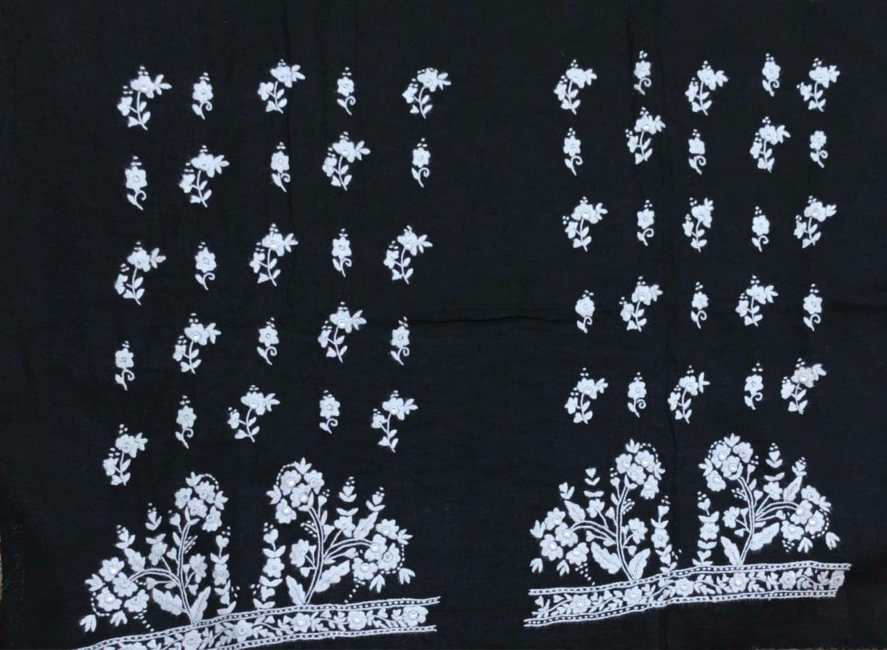 Black flower design Hand Embroidered 1pc Shirts and Duppata with Mirror Work 3