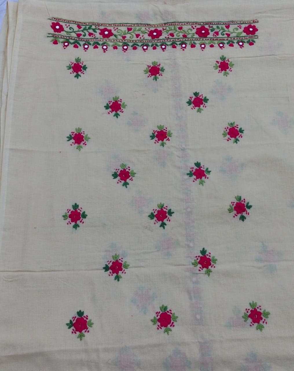 Ivory Bloom Embroidered Unstitched Shirt – AR Handwork