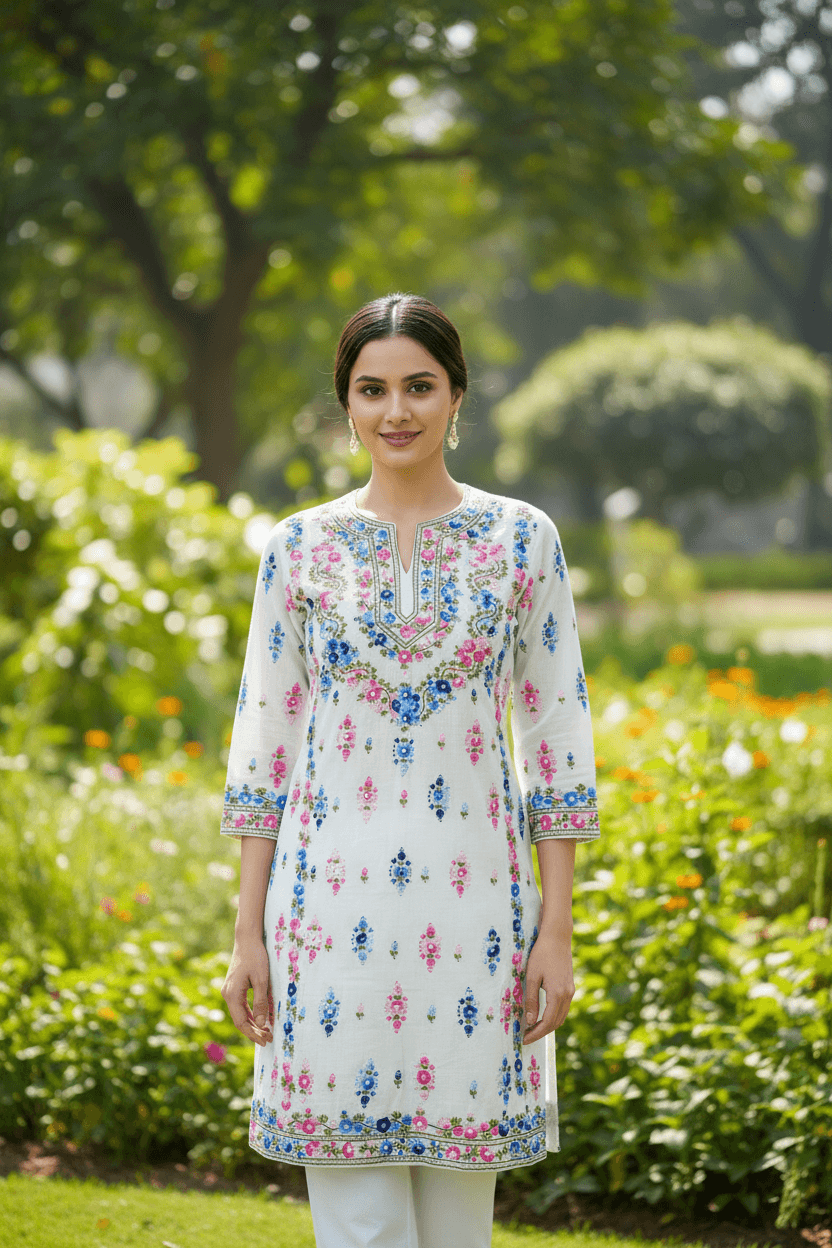 Off-White Hand Embroidered Mirror Work Shirt 4