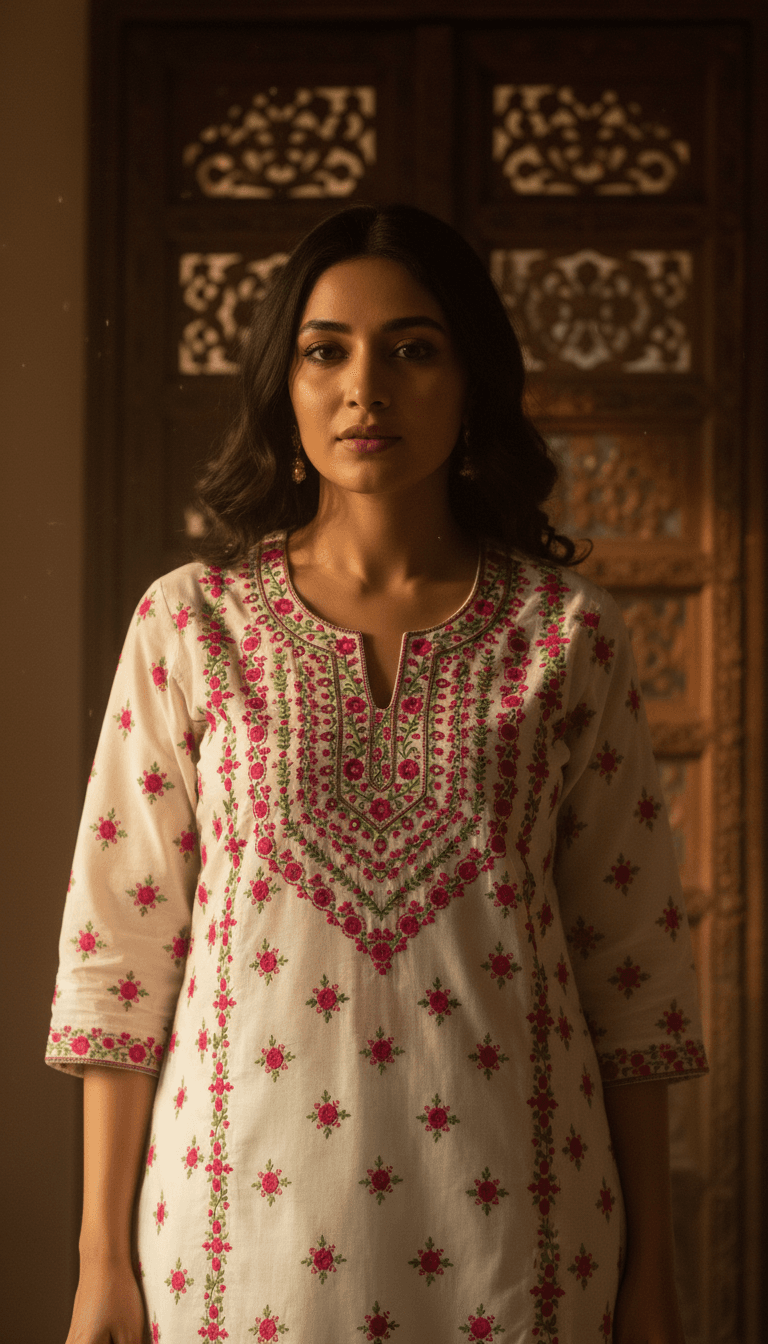 Ivory Bloom Embroidered Unstitched Shirt – AR Handwork 8