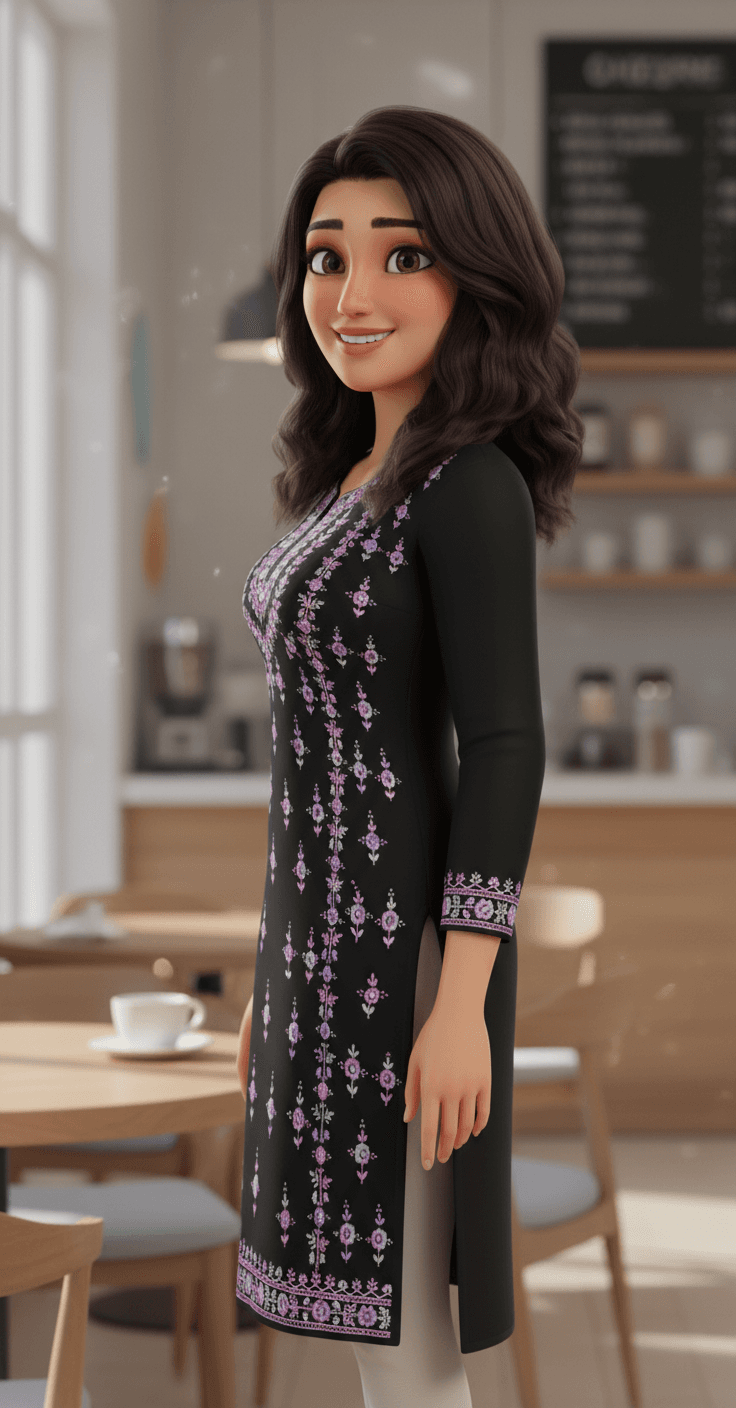 Hand Embroidered Black Floral Unstitched Shirt (1 Piece) 5