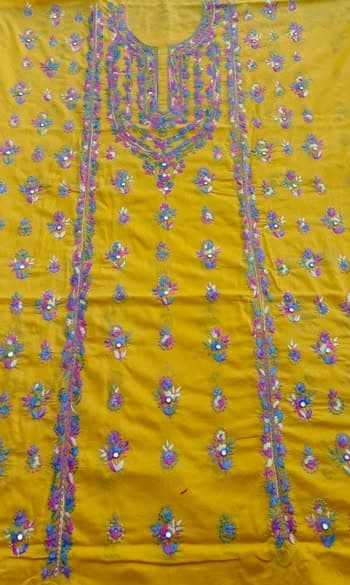 Mustard Yellow Hand-Embroidered Mirror Work Unstitched Shirt