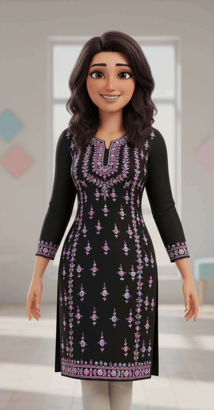 Hand Embroidered Black Floral Unstitched Shirt (1 Piece) 7