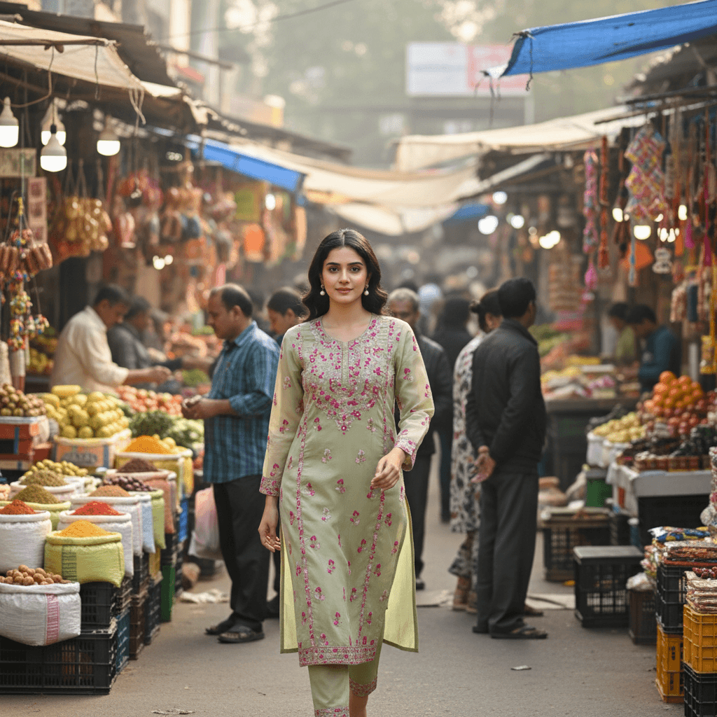 Sage Green Hand-Embroidered Floral Mirror Work Unstitched Shirt 5