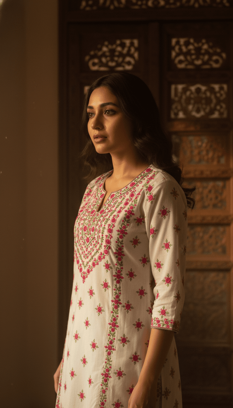 Ivory Bloom Embroidered Unstitched Shirt – AR Handwork 7