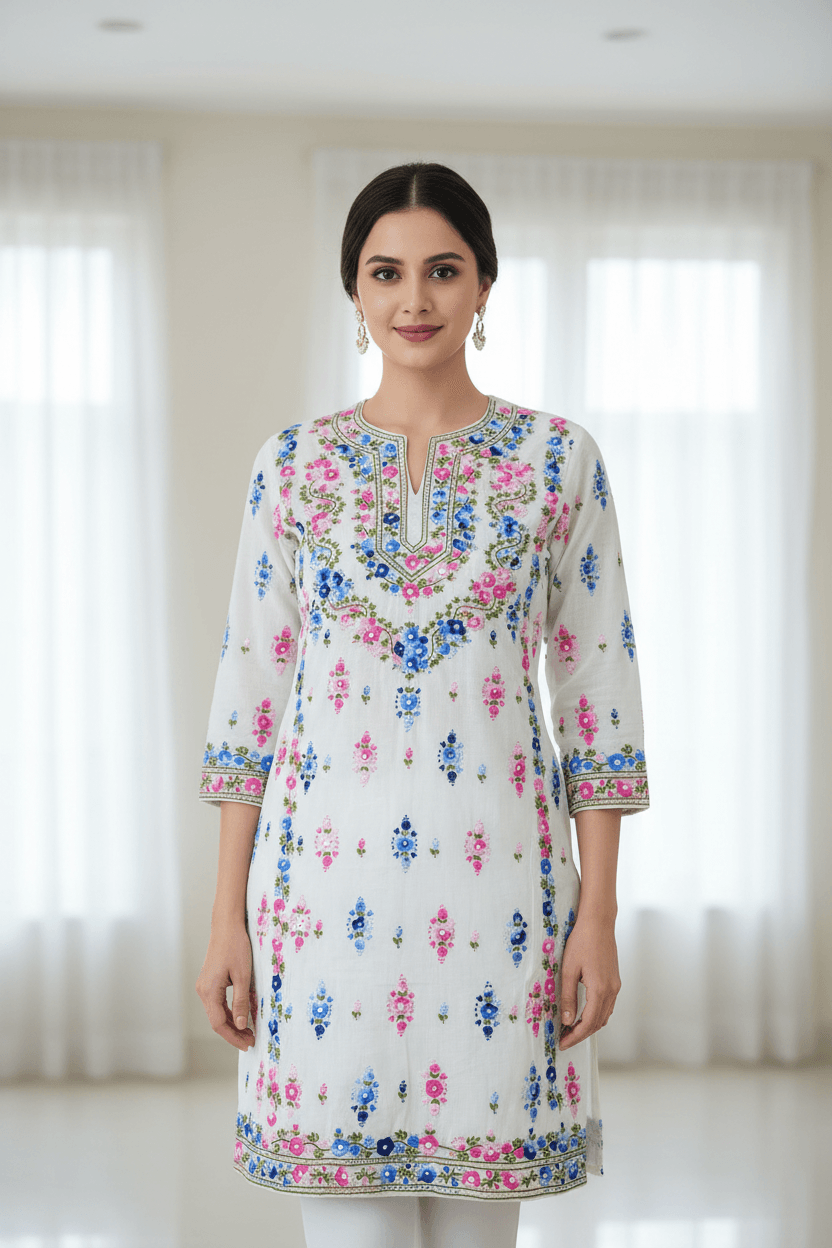 Off-White Hand Embroidered Mirror Work Shirt 6